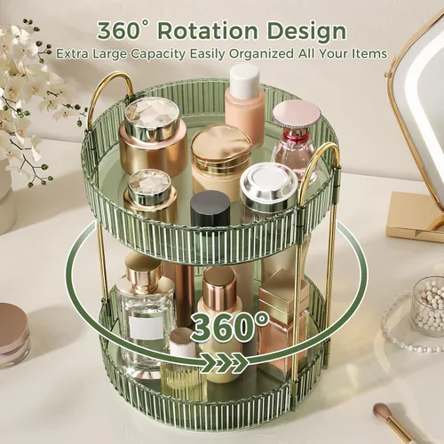 Miniatura 3 de Organizador de maquillaje giratorio de 360°, organizador de cuidado de la piel de gran capacidad, organizador de perfume para tocador de dos