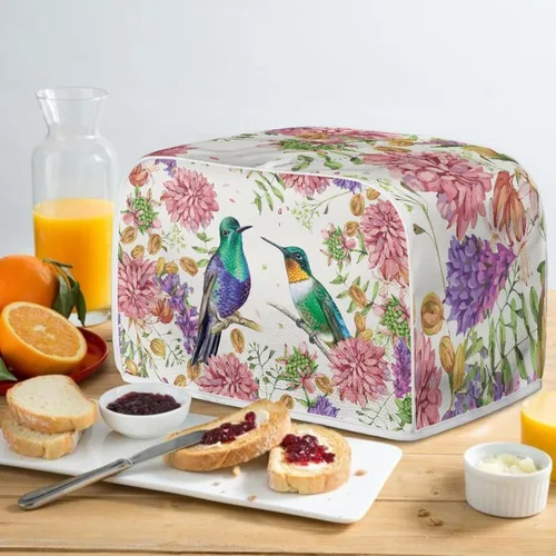 Miniatura 5 de Bulopur Cubierta de tostadora de 2 rebanadas de pintura de pájaros y flores, tostadora, panificadora, organizador de máquina, bolsa de protección