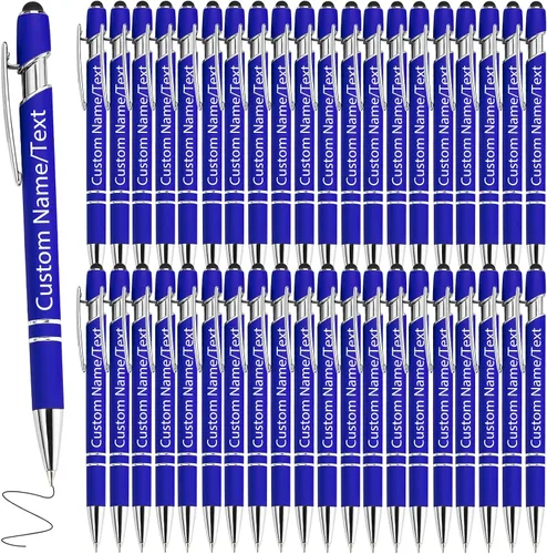 Miniatura 34 de Bolígrafos personalizados con nombre, paquete de 10 bolígrafos personalizados a granel, bolígrafo de tinta negra grabada con punta de lápiz óptico