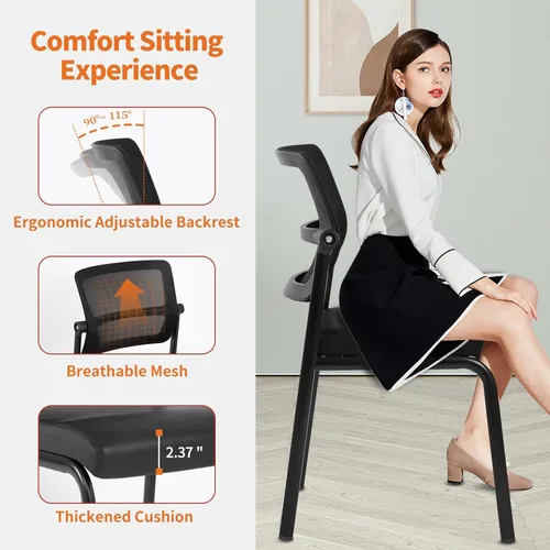 Miniatura 5 de CLATINA Silla apilable para sala de espera con respaldo de malla ajustable, sillas de recepción de invitados de oficina sin brazos con cojín