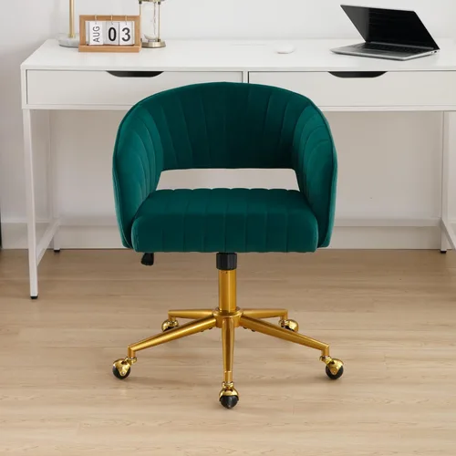 Miniatura 2 de Westice Sillas de escritorio de oficina en casa, moderna silla rodante de terciopelo, silla giratoria de altura ajustable con base de metal, silla