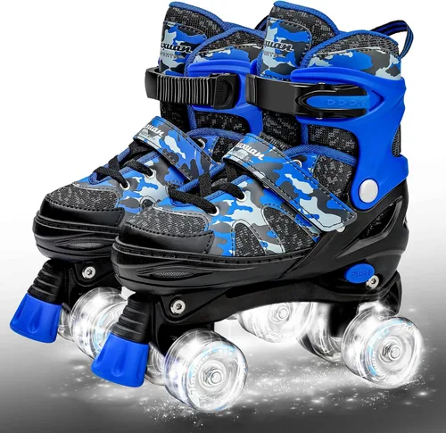 Kuxuan Skates Patines ajustables de camuflaje para niños y niñas con ruedas iluminadas, divertidos patines iluminadores para niños, niñas y jóvenes