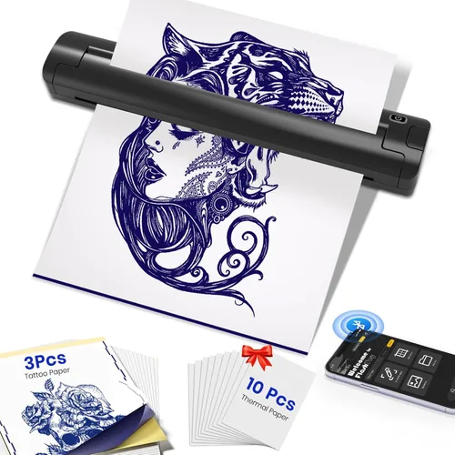 Miniatura 7 de Máquina impresora de plantillas de tatuajes para artistas de tatuajes y principiantes, con 3 piezas de papel de transferencia de tatuajes y papel