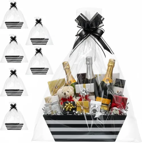 Mimorou Paquete de 6 cestas para regalos vacías para llenar, kit de cesta de regalo vacía de papel kraft a granel con asa, 6 bolsas de envoltura 10