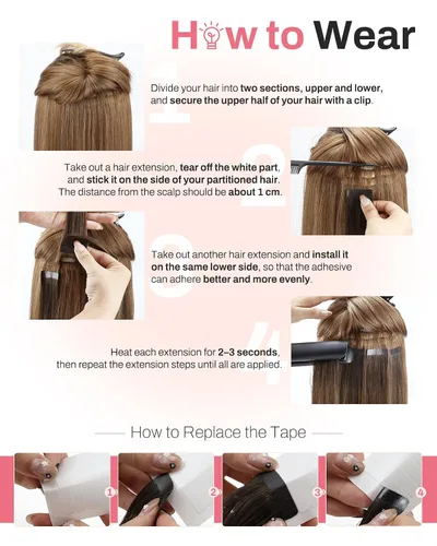 Miniatura 5 de Moresoo Extensiones de cabello humano con cinta adhesiva #1, color negro azabache, extensiones de cabello humano con cinta invisible, extensiones