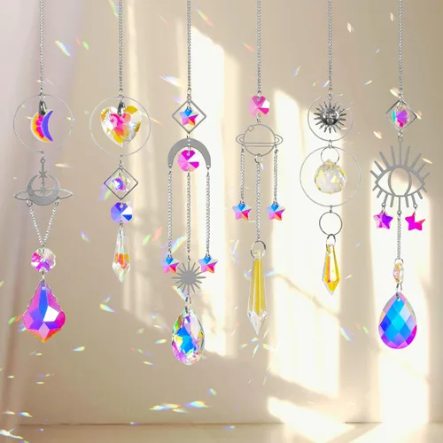 Miniatura 12 de ilclviz Atrapasoles de Cristal Colgante con Colgante de Prisma y Cadena - Ornamento con Bolas de Cristal para Ventana, 6 Piezas Plata B