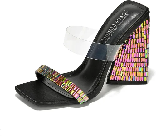 Cape Robbin Milus - Tacones gruesos sin cordones para mujer, tacones de colores brillantes, sandalias de tacón de plataforma gruesa con punta
