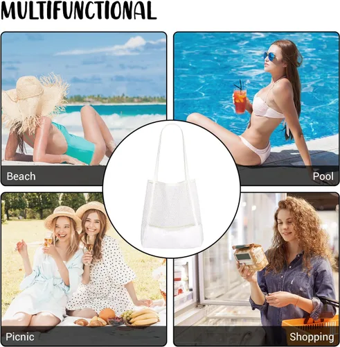 Miniatura 7 de Zingtto - Bolso de playa de malla de lona, bolso de hombro plegable para playa