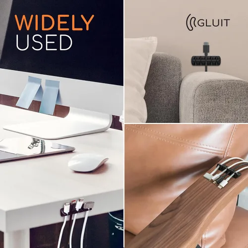 Miniatura 6 de GLUIT Organizador de cables para escritorio, soporte de cables para mesita de noche, organizador de cargador, clips adhesivos de alambre