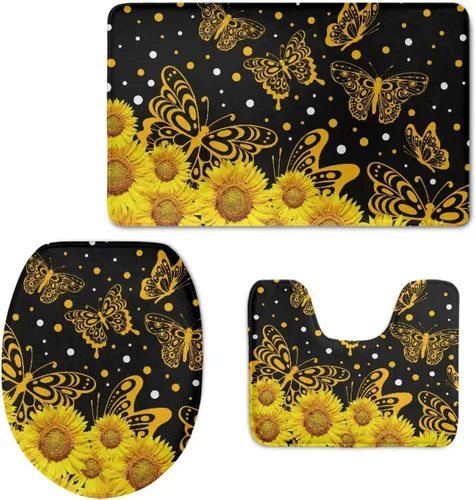 Miniatura 15 de HUGS IDEA Alfombra de baño, alfombra de baño, alfombra de baño, diseño de bandera estadounidense, mariposa, floral, juego de tapetes de baño