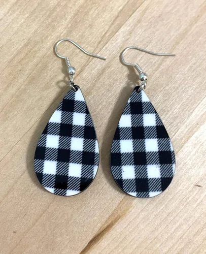 Miniatura 11 de Dangle Earrings for Women Colorful Dangling Drop Statement Jewelry Printed MDF Wood Teardrop Double Side Print Handmade by The Painted Pug