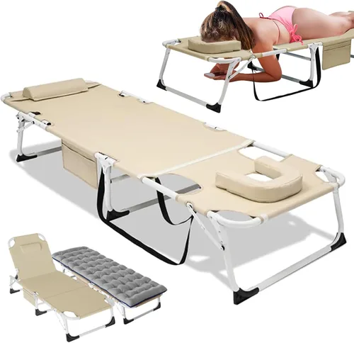 Miniatura 8 de DoCred Sillón plegable, 5 posiciones, ajustable, plegable, cama para dormir, tumbona, tumbona, perfecta para tomar el sol, campamento, piscina