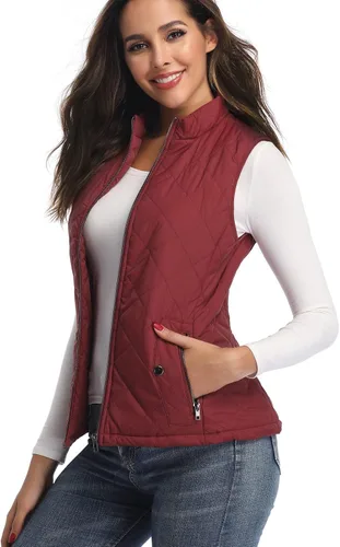 Miniatura 4 de LONGKING Chaleco de mujer, cuello alto, ligero, con cremallera, acolchado para mujer
