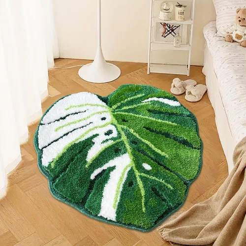 Miniatura 3 de Sisher Alfombra de baño de hojas verdes, alfombra grande Monstera para niños, alfombra de hoja verde, antideslizante, cómoda alfombra