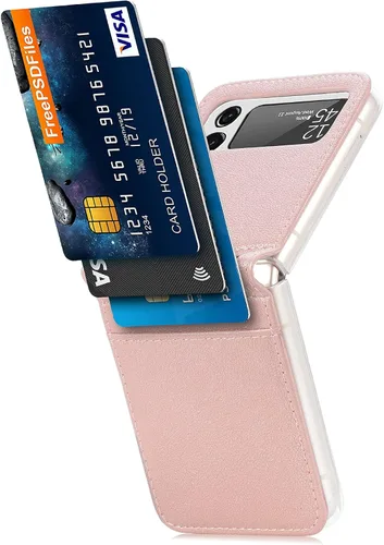 Funda para Galaxy Z Flip 4 5G, cartera de piel sintética de lujo, color oro rosa, ranuras para tarjetas, protección completa, ajuste delgado,