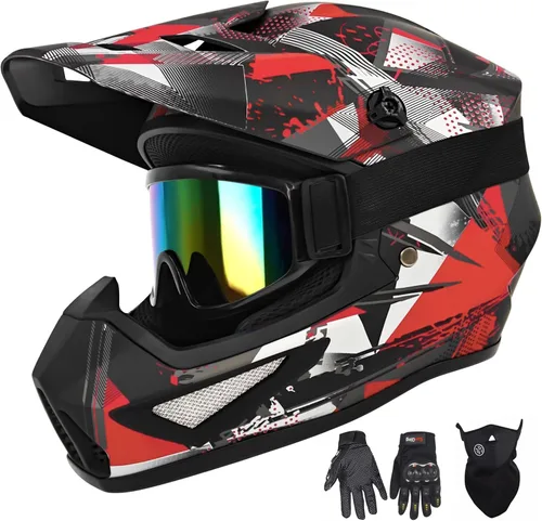 Miniatura 19 de Casco para jóvenes y niños de motocross, casco para adultos de ATV y bicicleta de tierra con gafas, guantes y máscara, casco de motocicleta de cara