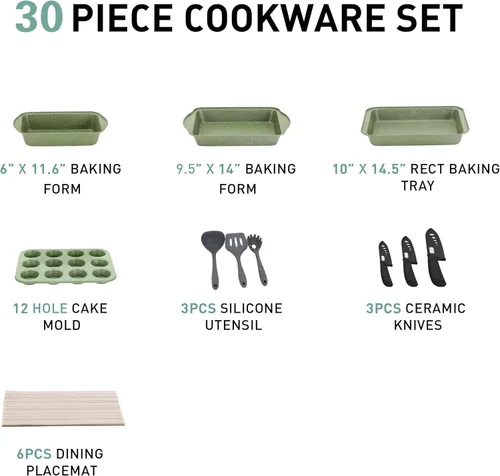 Miniatura 6 de MAISON ARTS Juego de ollas y sartenes antiadherentes, 30 piezas de utensilios de cocina y repostería con revestimiento de granito, juegos de ollas