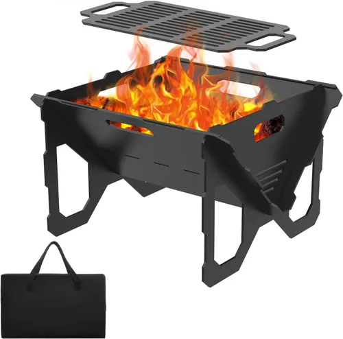 Miniatura 9 de ACCPO Fogata de 18 pulgadas para exteriores, portátil, 2 en 1, fogata de leña de acero resistente para patio y patio trasero, hoguera, barbacoa
