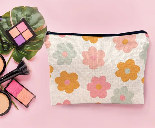 Miniatura 3 de Retro Groovy - Bolsa de maquillaje de flores de margaritas de los años 60 y 70, bolsa de cosméticos, bolsa con cremallera, bolsas de aseo