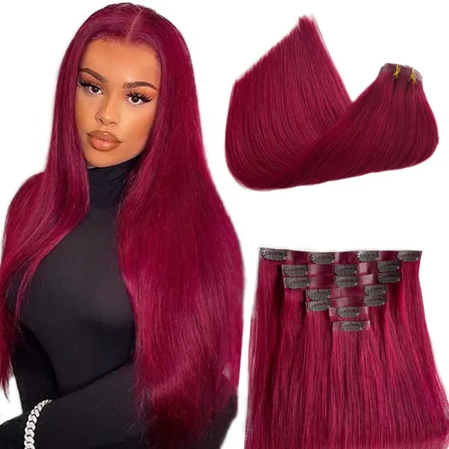 Miniatura 8 de Extensiones de cabello humano real con clip, color blanco hielo, extensiones de cabello humano Remy con clip, 18 pulgadas, 7 piezas, 2.47 oz