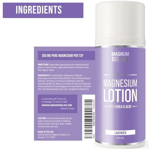 Miniatura 2 de Magnum Solace Loción de magnesio – Súper concentrada – Fabricado con aloe y karité – Seguro para niños, fabricado en los Estados Unidos (lavanda)