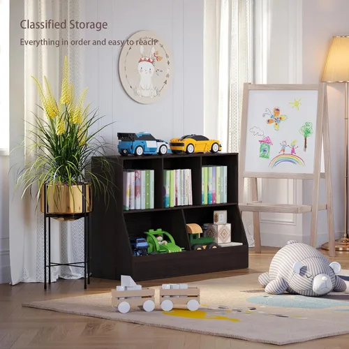 Miniatura 6 de DINZI LVJ Organizador de almacenamiento para juguetes, estantería para niños, gabinete de almacenamiento de juguetes de madera, estantería para Gris