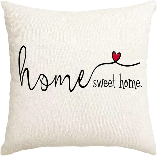 RABUSOFA Home Sweet Home - Fundas de almohada con citas, 18 x 18 pulgadas, decoración de granja, corazón rojo, funda de cojín decorativa para sofá,