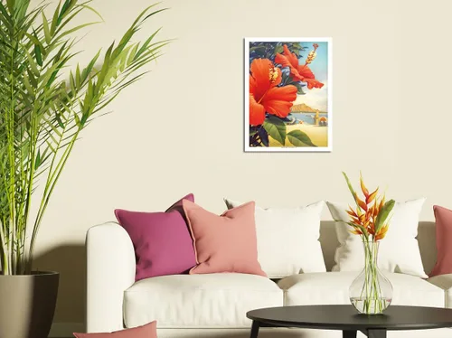 Miniatura 3 de Kerne Erickson - Cartel de viaje hawaiano vintage de madera de 8 x 12 pulgadas, diseño de hibisco rojo, diseño de hibisco rojo