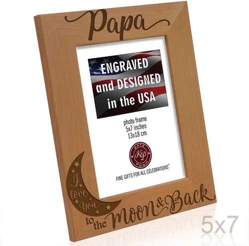 Miniatura 6 de KATE POSH Marco de fotos con grabado de madera natural Papa I Love You to the Moon and Back. El mejor abuelo de la historia, día del padre, regalos