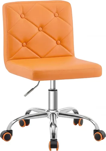 Miniatura 9 de VECELO Silla de tocador de cuero PU con respaldo medio sin brazos, altura ajustable, giratoria rodante 360° para trabajo en casa y oficina Púrpura