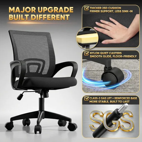 Miniatura 11 de Magshion Silla ergonómica de escritorio de oficina, silla de computadora de malla con respaldo medio, silla giratoria con respaldo transpirable