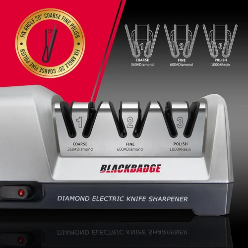 Miniatura 2 de BLACKBADGE Afilador de cuchillos eléctrico profesional para cuchillos de cocina, sistema de afilador de 3 etapas con abrasivos de diamante, afilado