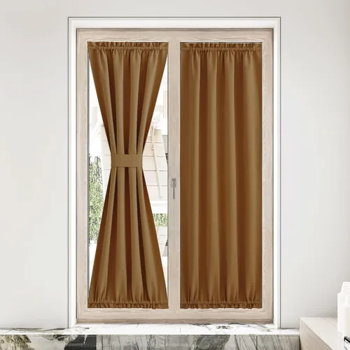 Miniatura 316 de NICETOWN Cortinas opacas unicolor con aislamiento térmico para puerta francesa, granja, oscurecimiento de habitación, puertas y ventanas de Marrón