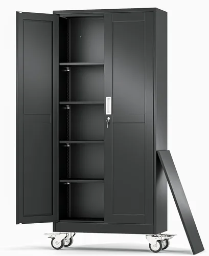 Miniatura 29 de Gabinete de Almacenamiento de Metal Negro, Gabinete de Almacenamiento Alto de 36" con Cerradura y 2 Estantes Ajustables, Organizador de Casillero