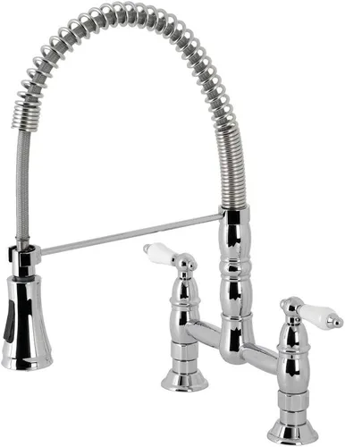 Miniatura 9 de Kingston Brass GS1273PL Heritage - Grifo de cocina con rociador extraíble, latón antiguo, 13.88 x 10 x 18.75 pulgadas