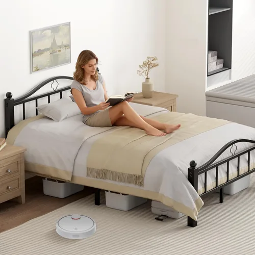 Miniatura 4 de Marco de cama de metal tamaño matrimonial con cabecero, plataforma sin chirridos de 1500 libras, almacenamiento debajo de la cama de 12 pulgadas
