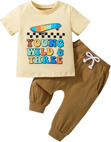 Miniatura 14 de Pudcoco Conjunto de camiseta de manga corta con letras y pantalones largos sólidos para el verano