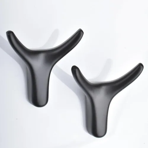 Alele 2 ganchos de cuerno negros montados en la pared, ganchos de doble pared de metal resistente para colgar abrigos, toallas, sombreros, etc.,