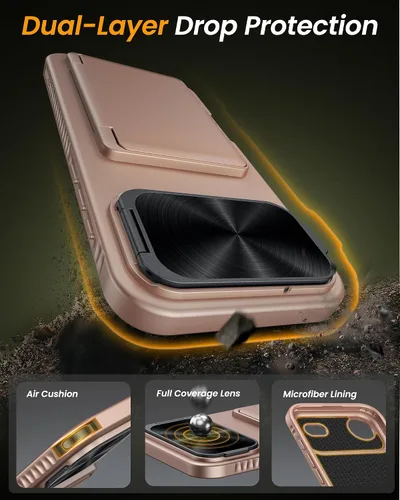 Miniatura 6 de Funda para iPhone Air con tarjetero y soporte y funda para cámara, protección contra caídas de grado militar, parte trasera dura, resistente, Oro