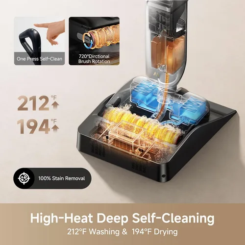 Miniatura 3 de Aspiradora en Seco y Húmedo Mova X4 Pro, 20000Pa Aspiradora Trapeadora Inalámbrica con Cero Enredos, Trapeado con Agua Caliente para Desórdenes