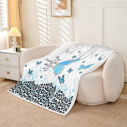 Miniatura 5 de Manfei Manta de mariposa azul con purpurina plateada para sofá, manta de cama con estampado de leopardo azul para niños y niñas, decoración