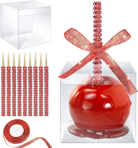 Miniatura 12 de MGWOTH Cajas para Manzanas Acarameladas con Agujero para Palo Brillante, Paquete de 20 Kit de Envoltura para Manzanas de Caramelo con Contenedores