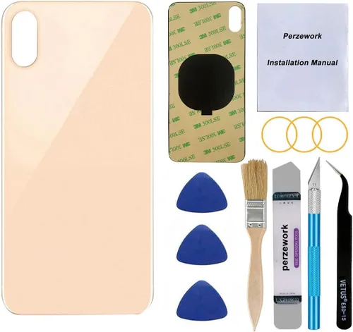 Reemplazo de cristal trasero OEM para iPhone Xs de 5.8 pulgadas con kit de herramientas de reparación y adhesivo preinstalado (Oro)