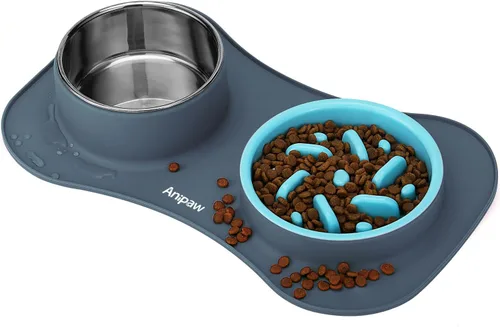 Miniatura 9 de Anipaw Cuencos de alimentación lenta para perros 3 en 1 de acero inoxidable para alimentos y agua con alfombrilla de silicona antideslizante