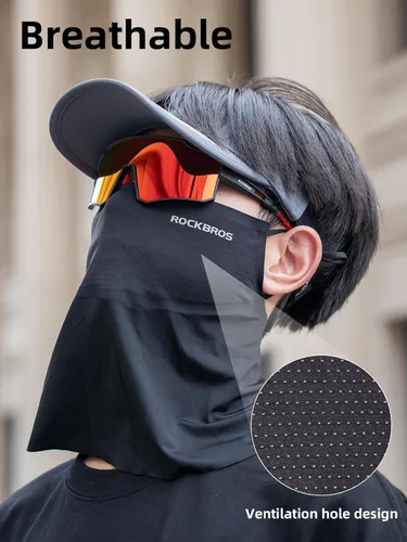 Miniatura 4 de ROCKBROS Polaina refrescante para el cuello, bufanda, cubre la cara con bucles para las orejas, transpirable, protección solar UV, pasamontañas
