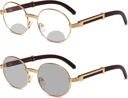 Gafas de sol de transición presbíopicas ovaladas vintage, lentes de lectura bifocales fotocromáticas para hombres y mujeres