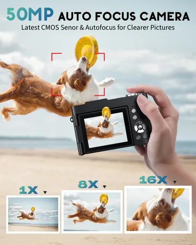 Miniatura 3 de Cámara digital 4K para fotografía, cámara de 50MP para videoblogs de YouTube, cámaras compactas con pantalla giratoria de 2.8" de 180°, zoom digital