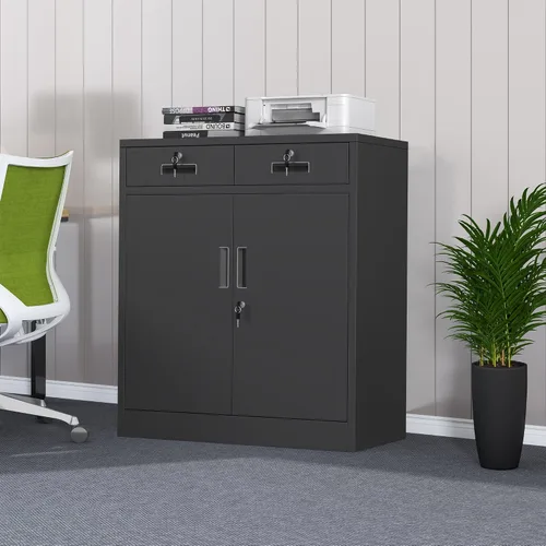 Miniatura 2 de Armario de almacenamiento de metal con puertas de cierre y estante ajustable, armarios de almacenamiento con cajones con cerradura para oficina