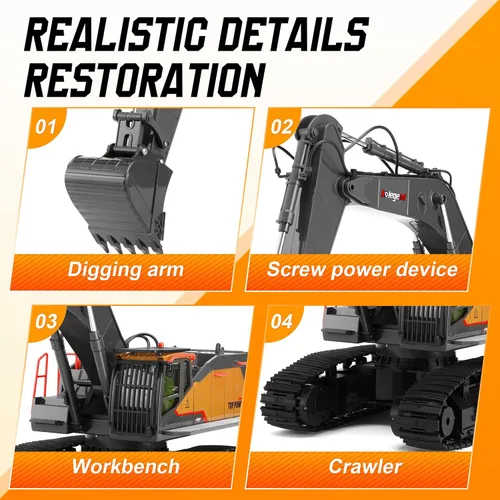 Miniatura 6 de kolegend 1:14 Excavadora RC 25 canales 4 en 1 juguetes de construcción, vehículos de control remoto, tractor, caja de arena, juguetes excavadora