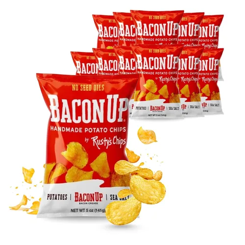 Miniatura 9 de Bacon Up By Rusty's Chips, Handmade Bacon Potato Chips, No Seed Oils, Gluten Free Snack Pack, No Preservatives, Non-GMO, 5 Ounces (5 Ounce